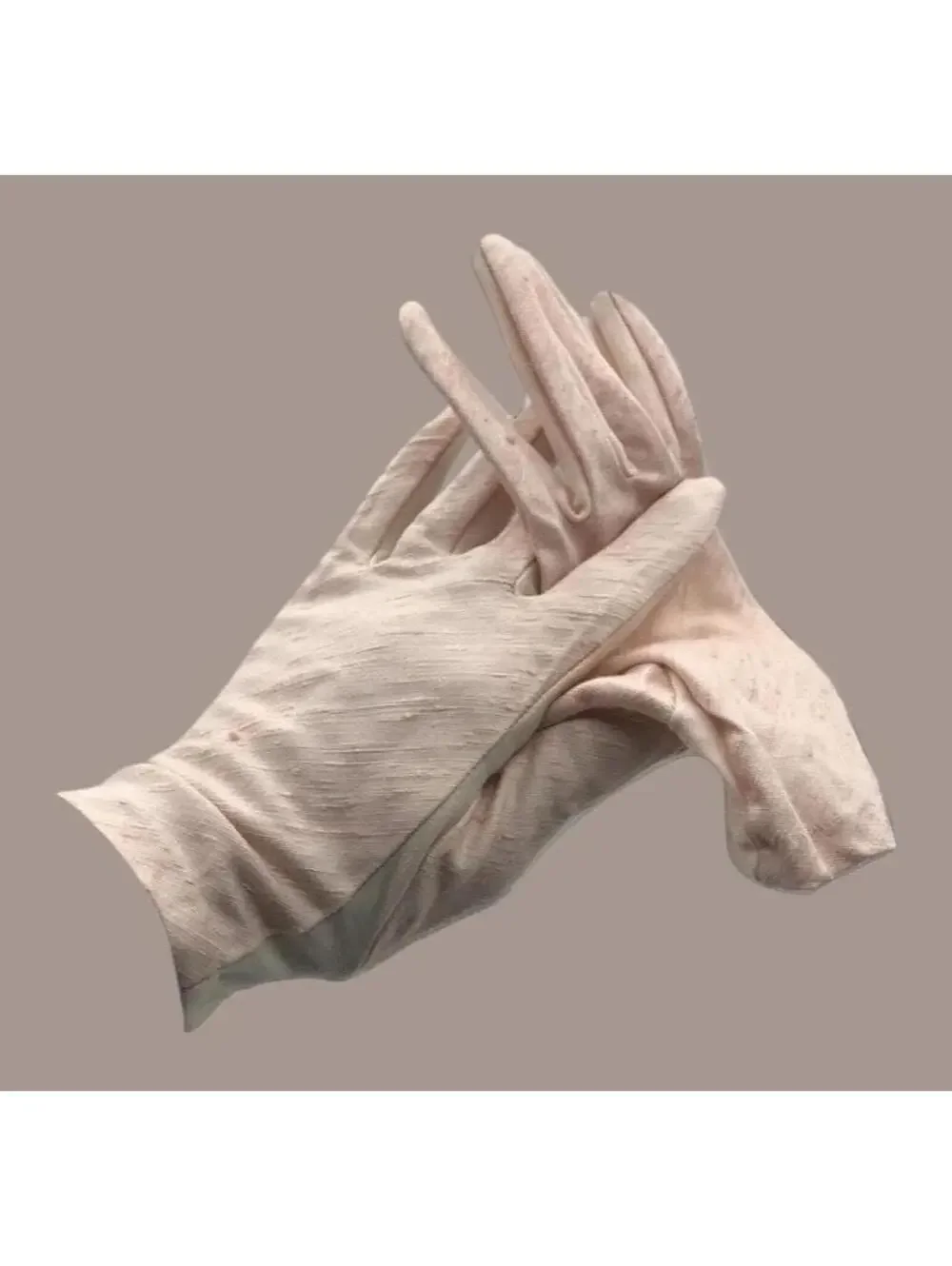 Vintage Pink Shortie Gloves: Faux Raw Silk, Rayon Wrist Length, Size 7